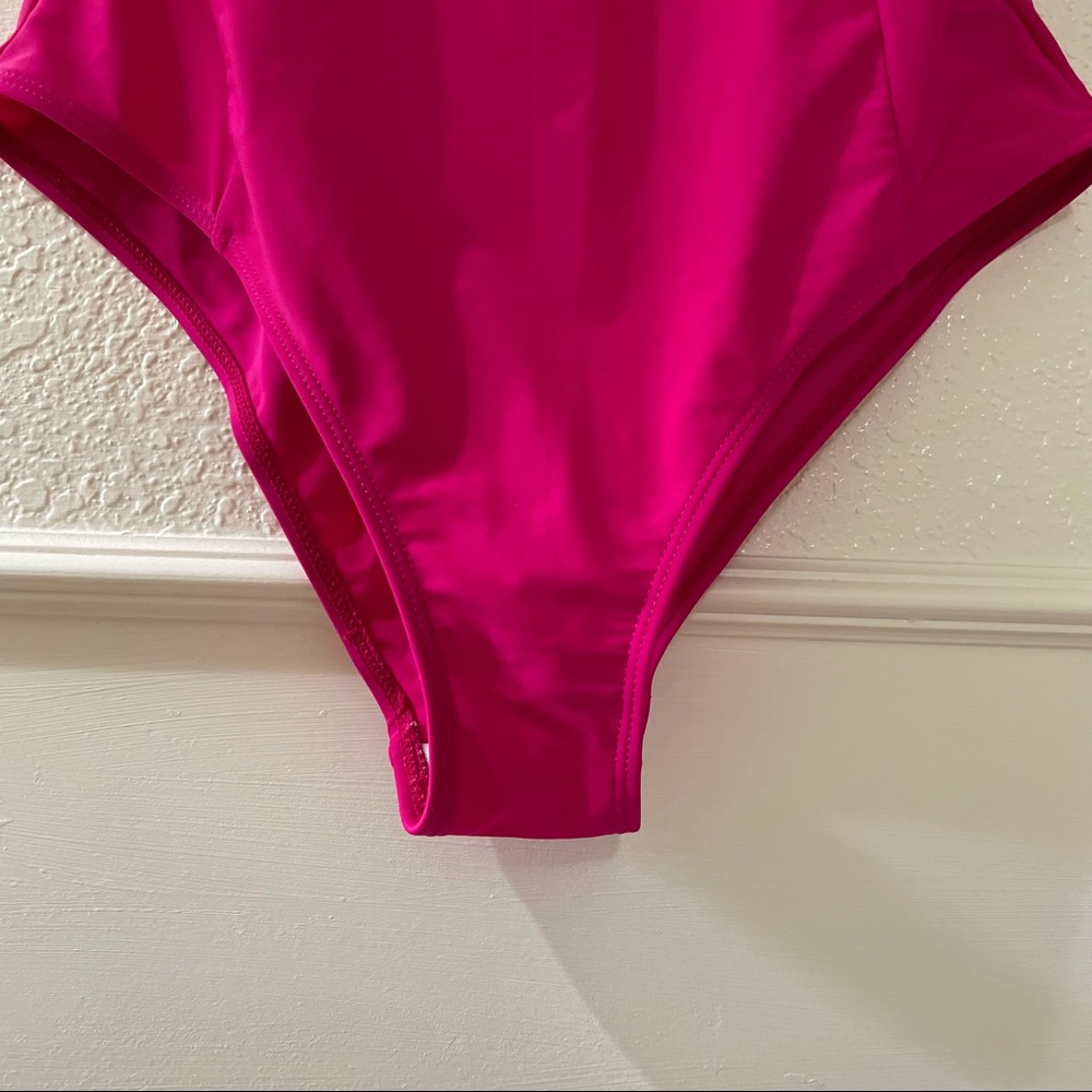 Hot pink strap tie one piece swimsuit - Picture 3 of 5